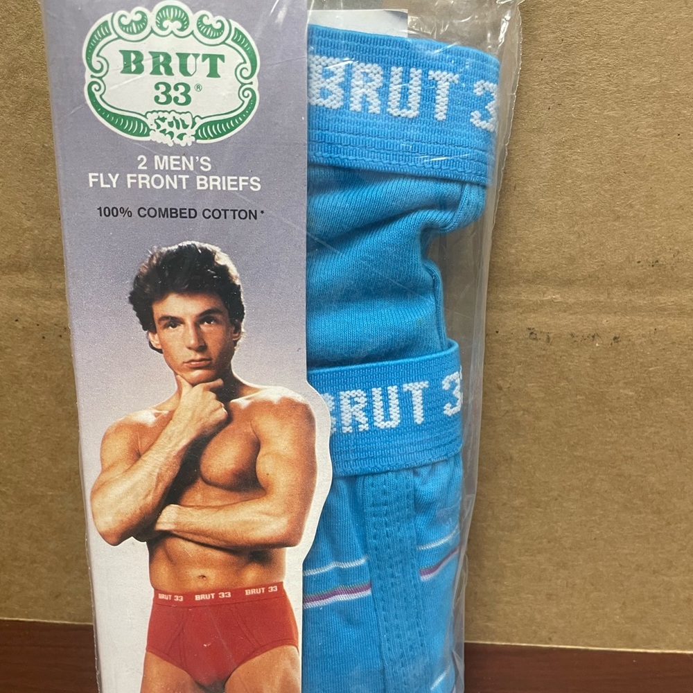 Vintage Brut 33 Size Small Fly Front Briefs NOS 2 Pair Pack Blue Blue Stripes